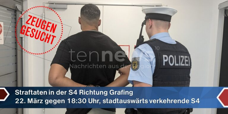 🚆 MÜNCHEN – Mann am Samstag (22.03.2025) in der S-Bahnlinie S4 geschlagen. Opfer schwer verletzt, Täter mit 2 Promille festgenommen. Zeugen gesucht. 👮‍♂