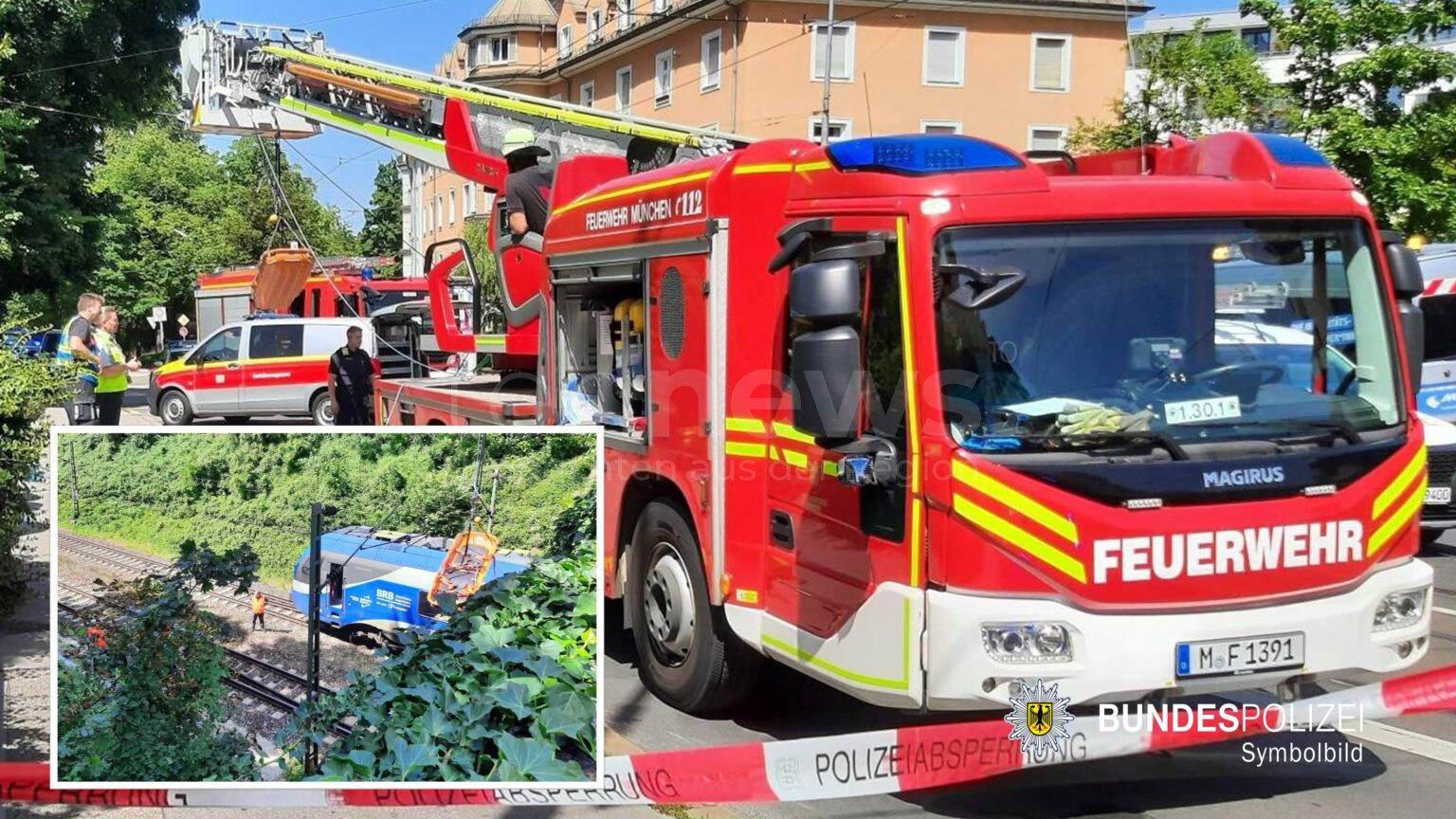 MÜNCHEN - 🚆 Betrunkener stürzt am Mittwoch (13.08.2025) ins Gleis, Zug stoppt rechtzeitig – Feuerwehr rettet mit Drehleiter, Bahnverkehr beeinträchtigt. 🚨
